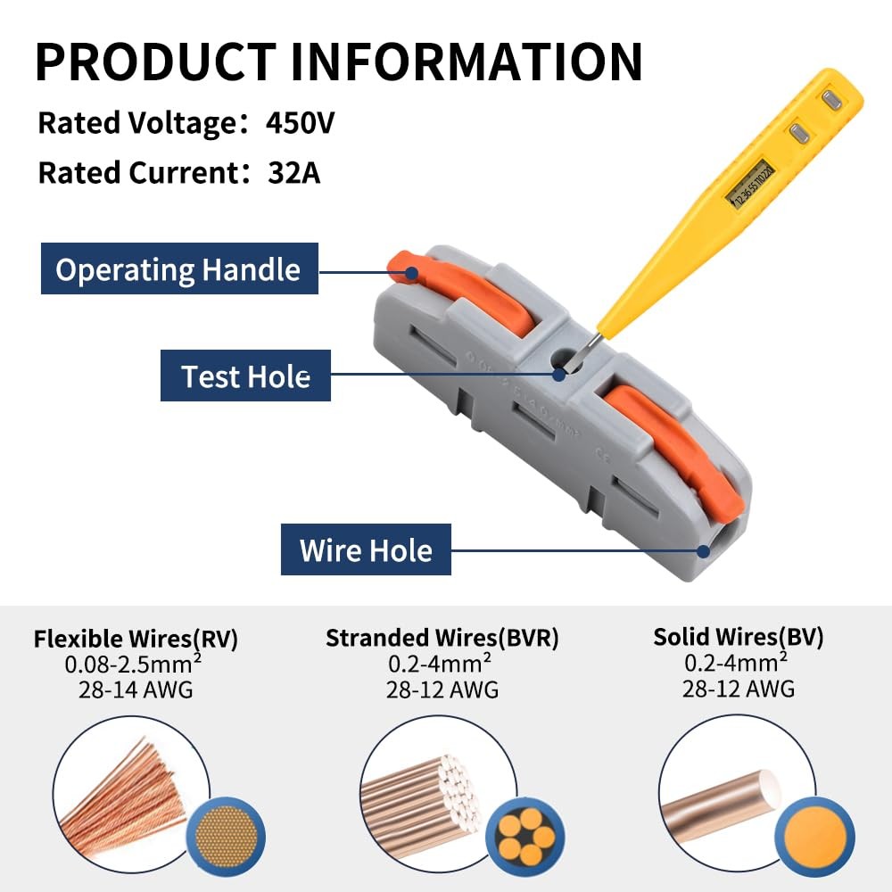 50Pcs Lever Type Wire nut connectors Compact PA66 Splicing Terminal Blocks Su...