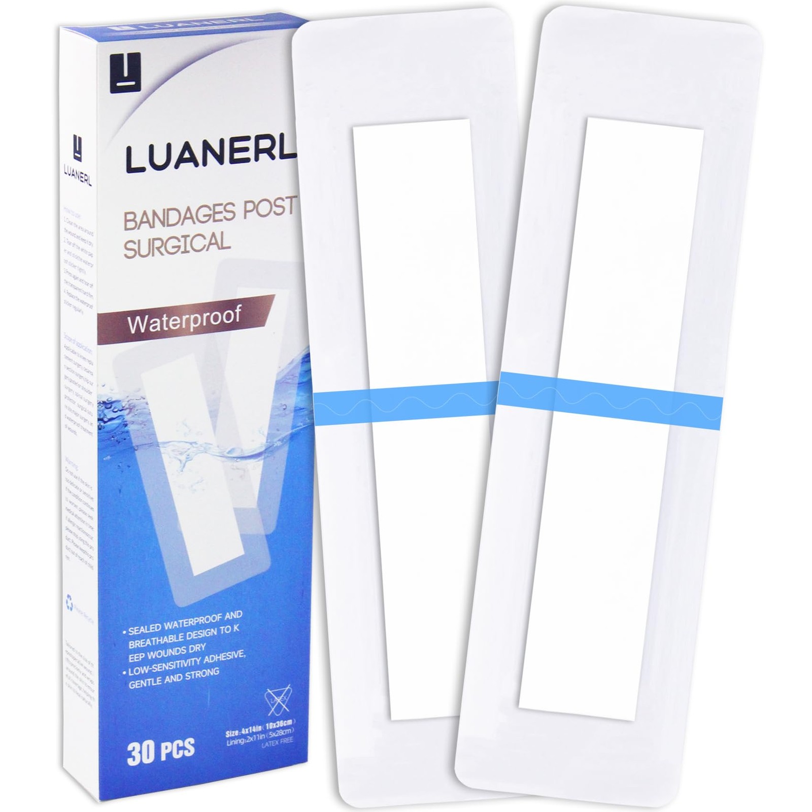 30 Pack 4"x14" Waterproof Adhesive Island Dressing for 4x14, White