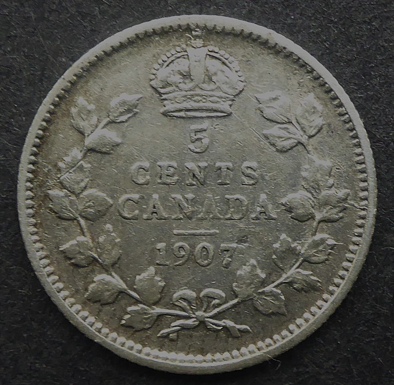 CANADA 1907 STERLING SILVER DIE BREAKS  5 CENT KING EDWARD VII  CAN.SHIP $1.99