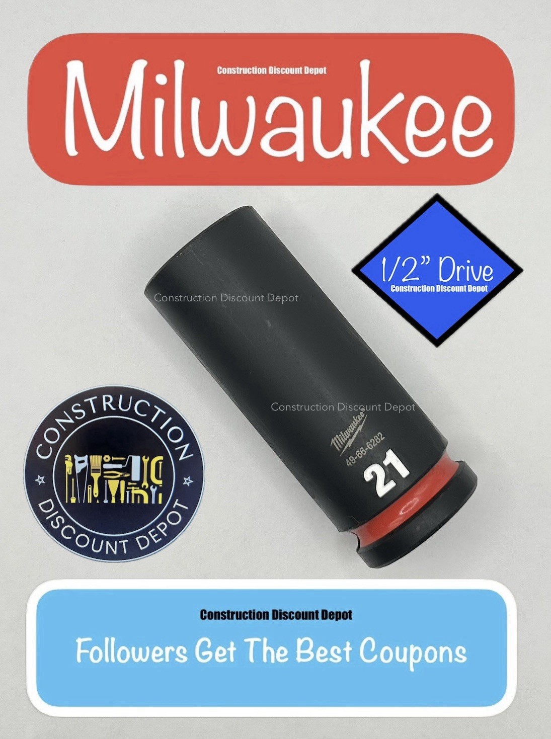Milwaukee 49-66-6282 21MM Shockwave Impact Duty 1/2" Drive Deep Socket 21 mm