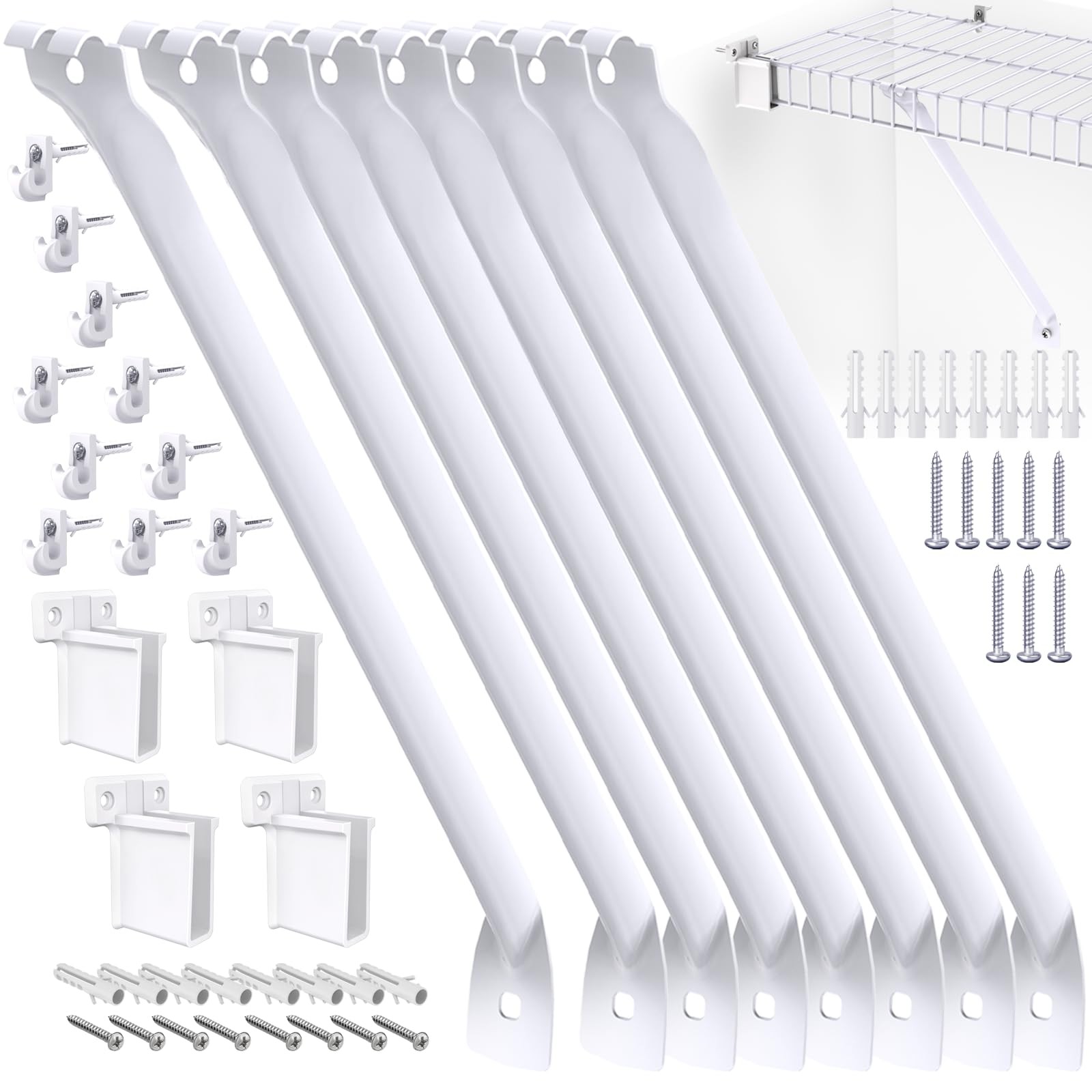 8 Pcs 12 Inch Wire Shelf Brackets, Metal Support Brackets with 10 Wire Shelf ...