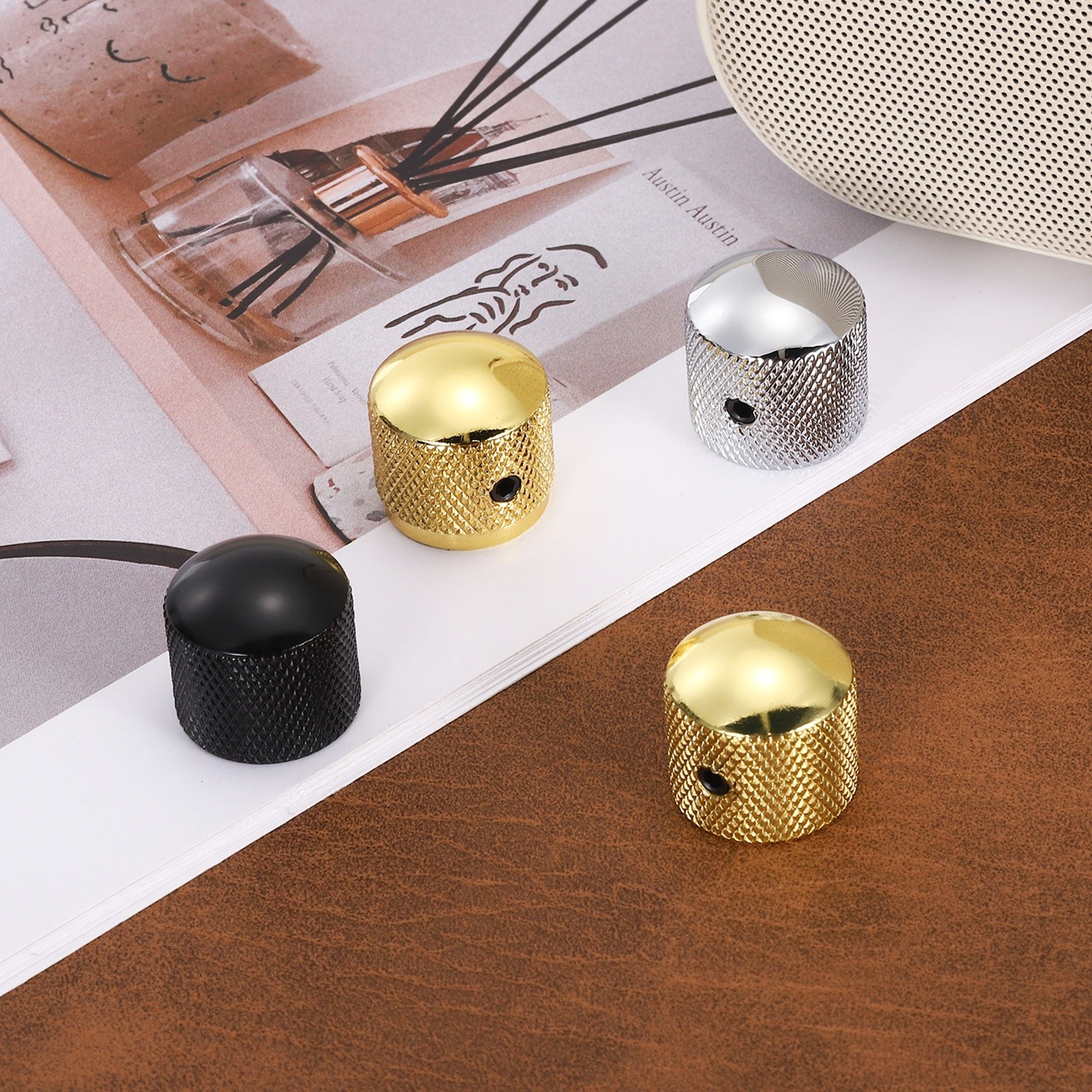 2 Pcs Silver Metal Guitar Knobs 1/4" Dome Knobs with Wrench