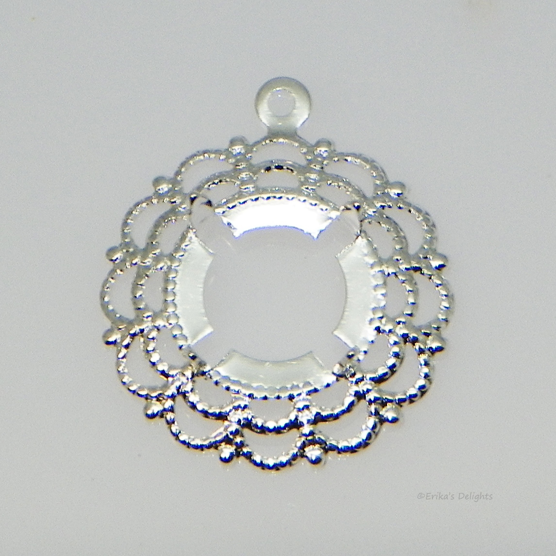 (4mm - 18mm) ROUND Silver Plated Filigree Cabochon (Cab) Dangle Drop Setting