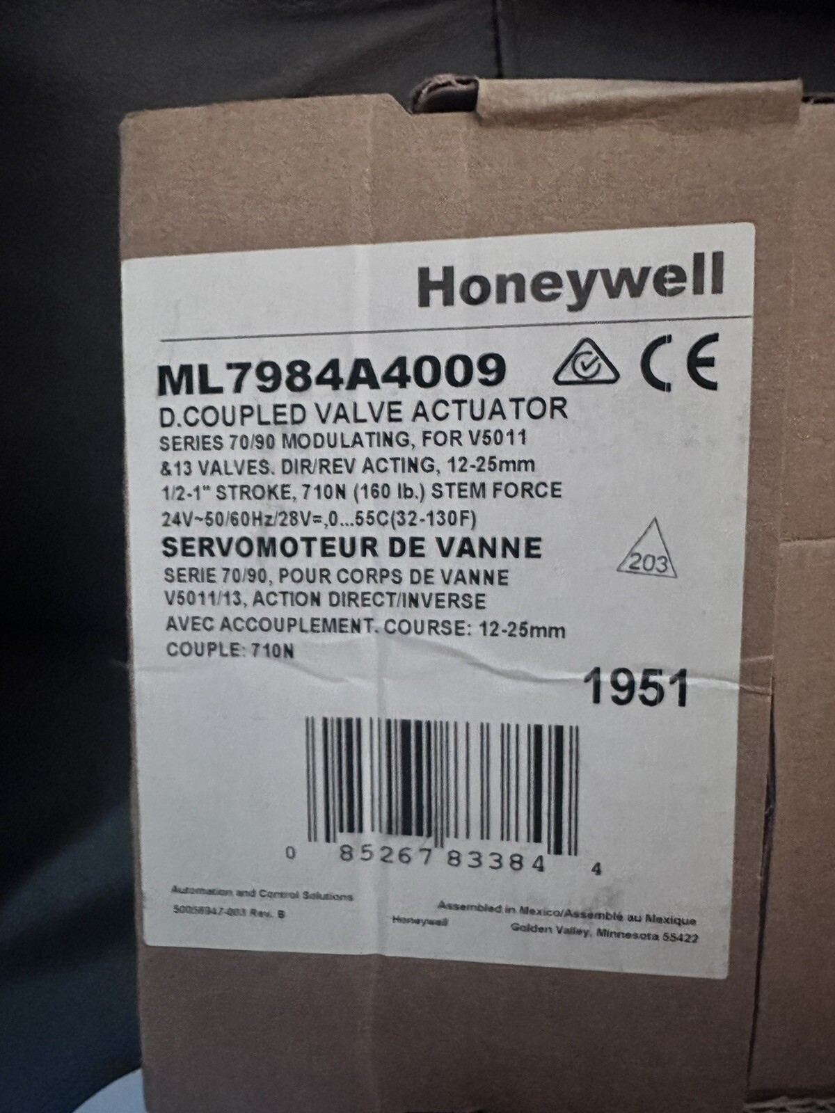 Honeywell ML7984A4009 Linear Stroke Valve Actuator