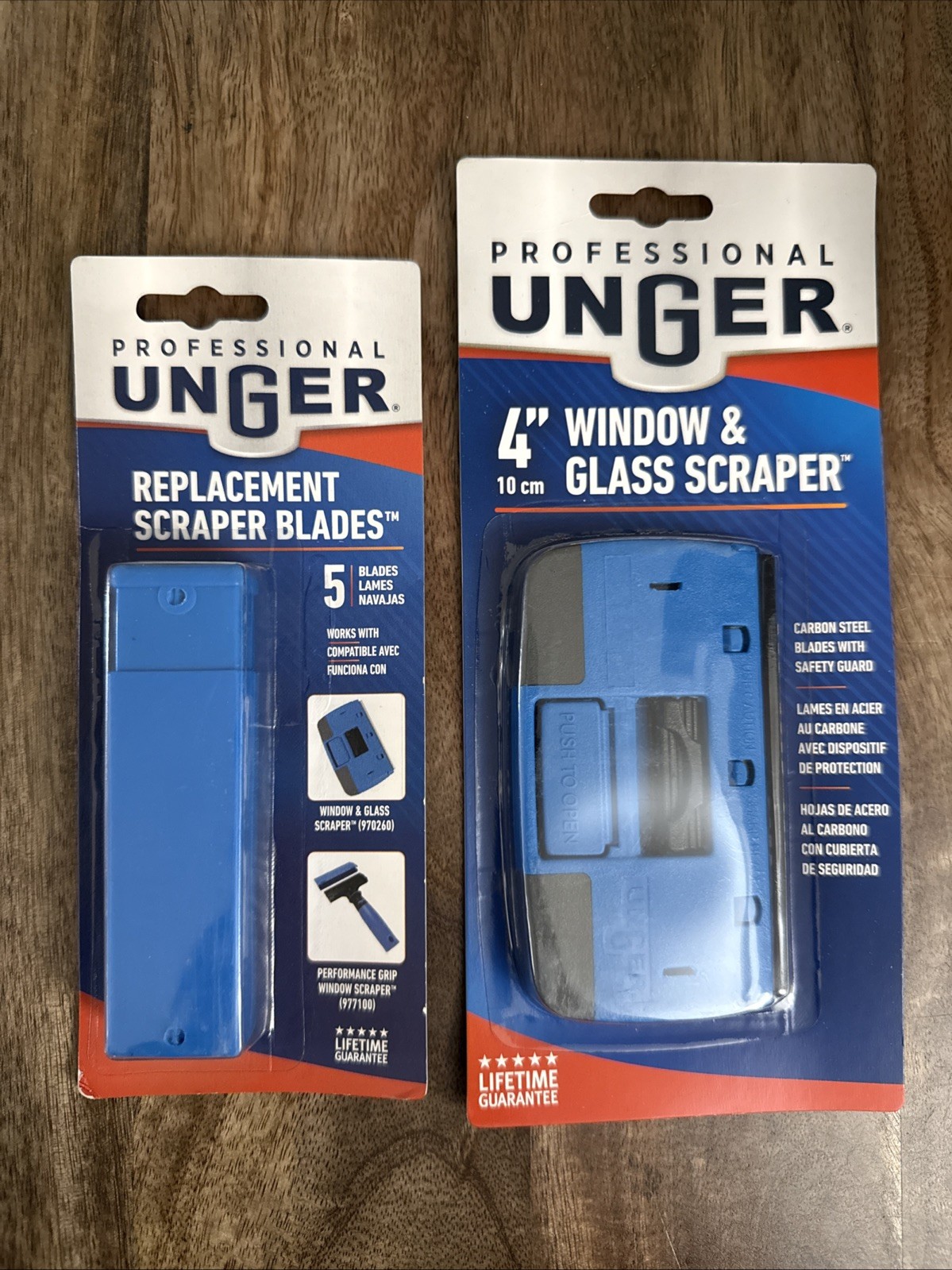 Pro Unger 4" Window & Glass Scraper w/Safety Guard 970260 & Extra Blades - NEW
