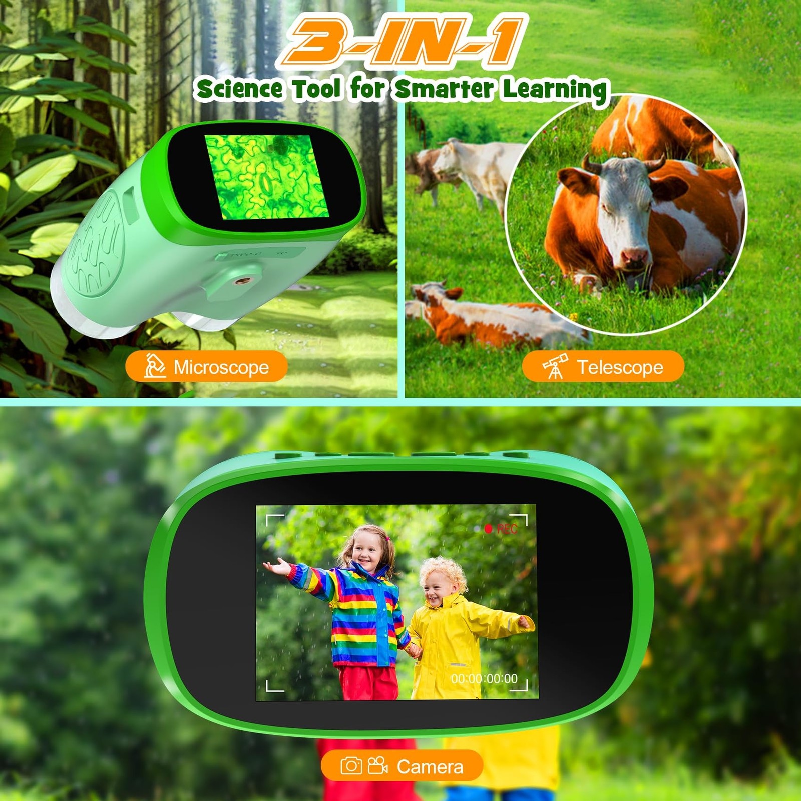1000X Handheld Microscope for Kids : 4K 2.0" Screen Rechargeable Telescope an...