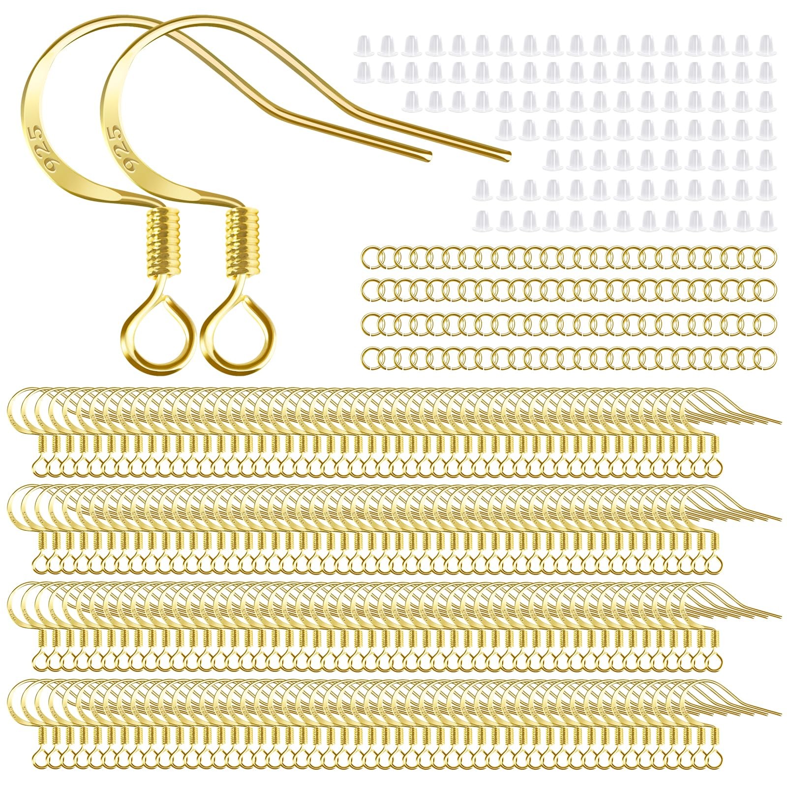 200 PCS/100 Pairs 14K Gold Tone Earring Hooks Hypoallergenic 925 Sterling Sil...