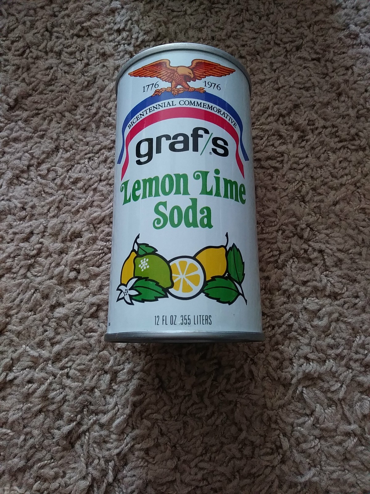 Vintage 1976 Graf's Lemon Lime Soda Pop Can -  Straight Steel -  Milwaukee WI