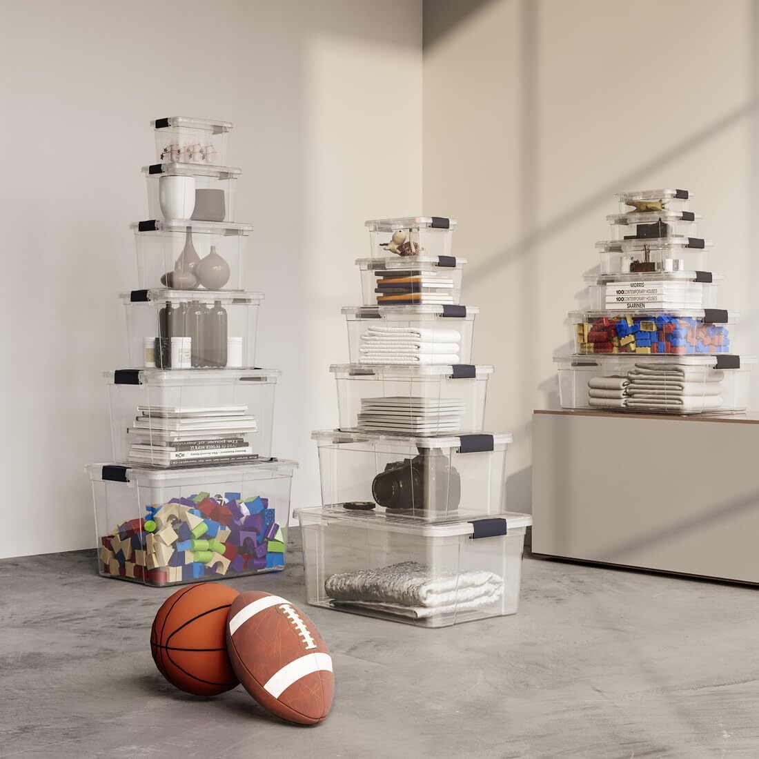Superio Clear Storage Bins with Lids, 5 Pack- Plastic Storage Boxes - 49 Quart