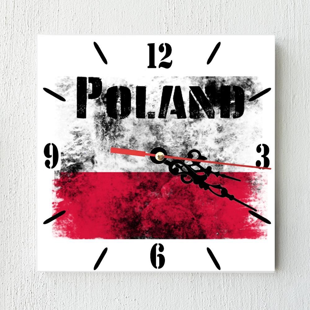 Poland Flag Wall clock patriots CERAMIC Tile Watch Support Décor