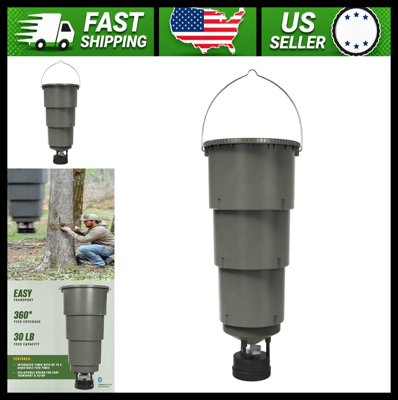 Moultrie Hanging Deer Feeder 30 lb Bluetooth App Control Weatherproof Hopper