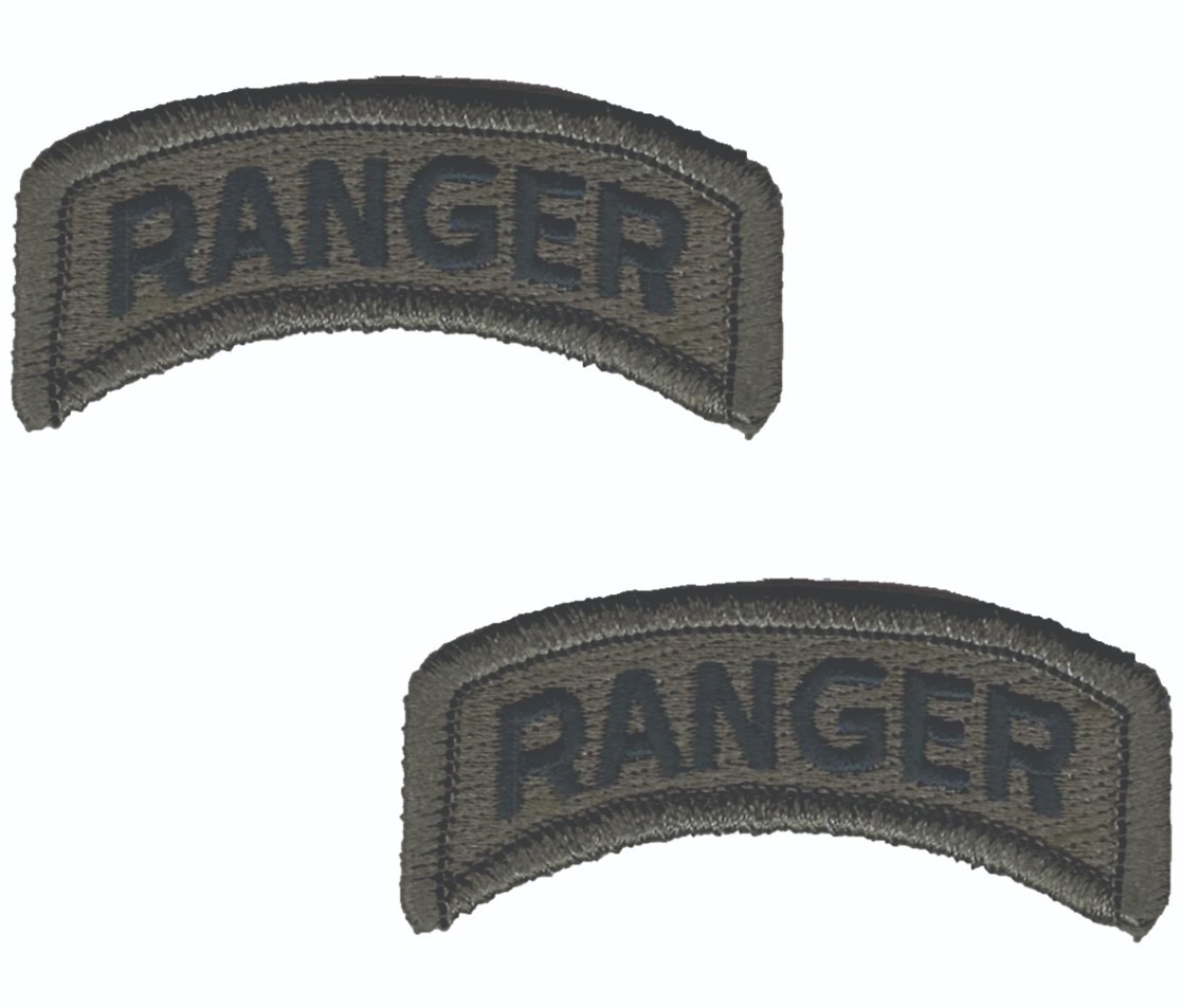 2 US Army Ranger Tab Patch ACU Grey Tactical Hook Back (2 1/2" in)
