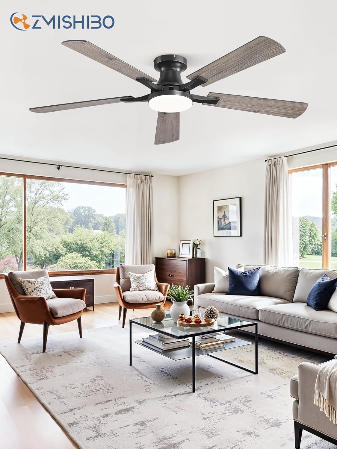 52 Inch Ceiling Fan with Light, App & Remote Control, Flush Mount Low Profile