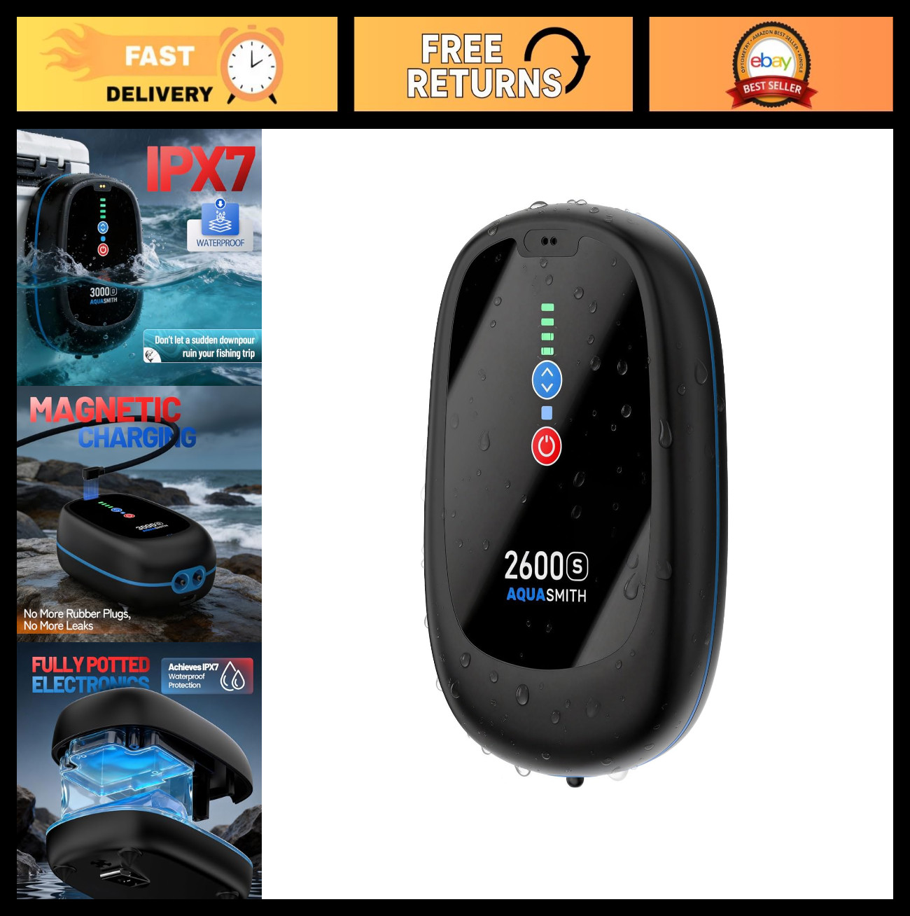 Rechargeable Bait Aerator - IPX7 Waterproof Air Pump for Fishing & Emergencies