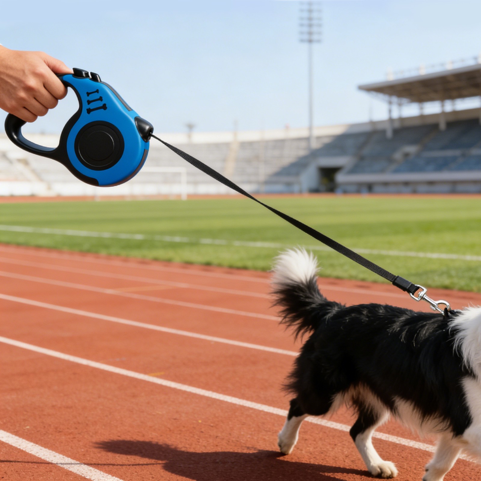 Retractable Dog Leash 5m/16.4ft Blue One-Touch Lock for Small/Med Dogs