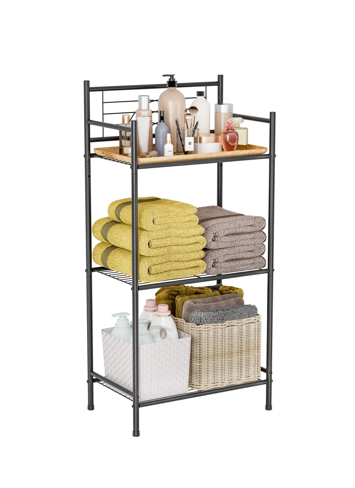 Black Metal Storage Rack, 3 Shelves, 35.82 inch x 10.63 inch x 17.32 inch(91c...