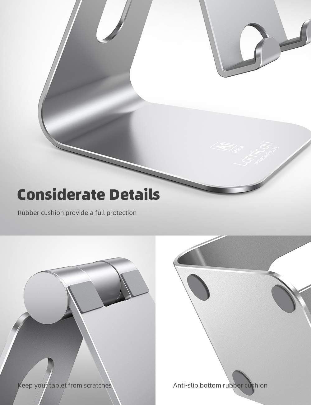 Lamicall Tablet Stand Multi Angle Desktop Holder Dock For iPad Pro Air Silver