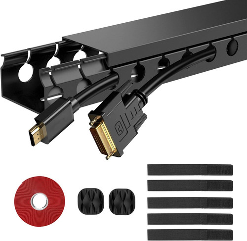 ENONCI Updated Cable Raceway Kit - 77 (5x15.4) Inch Open Slot Wire Black