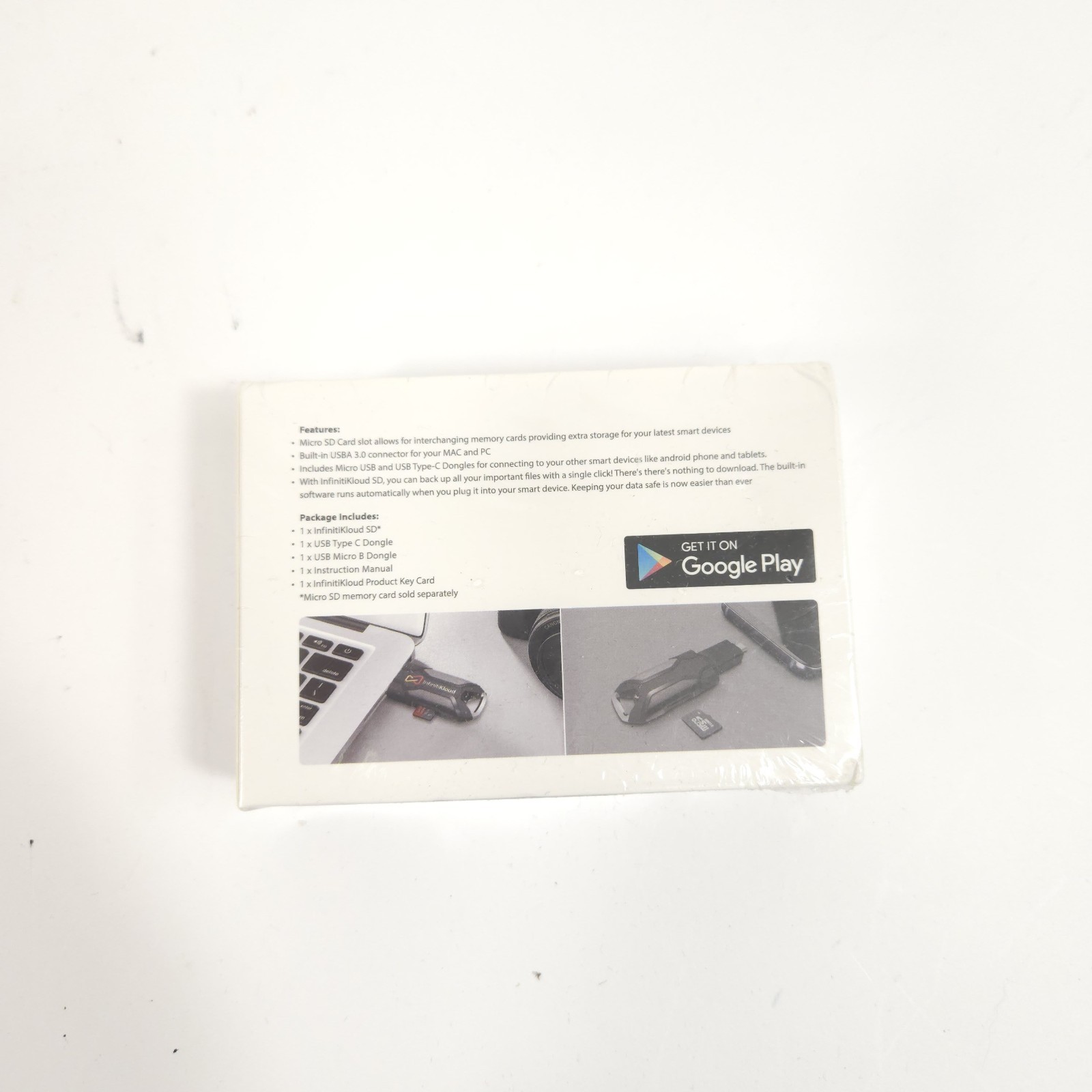 InfinitiKloud SD USB Powered Backup Drive PC Mac Android New Sealed