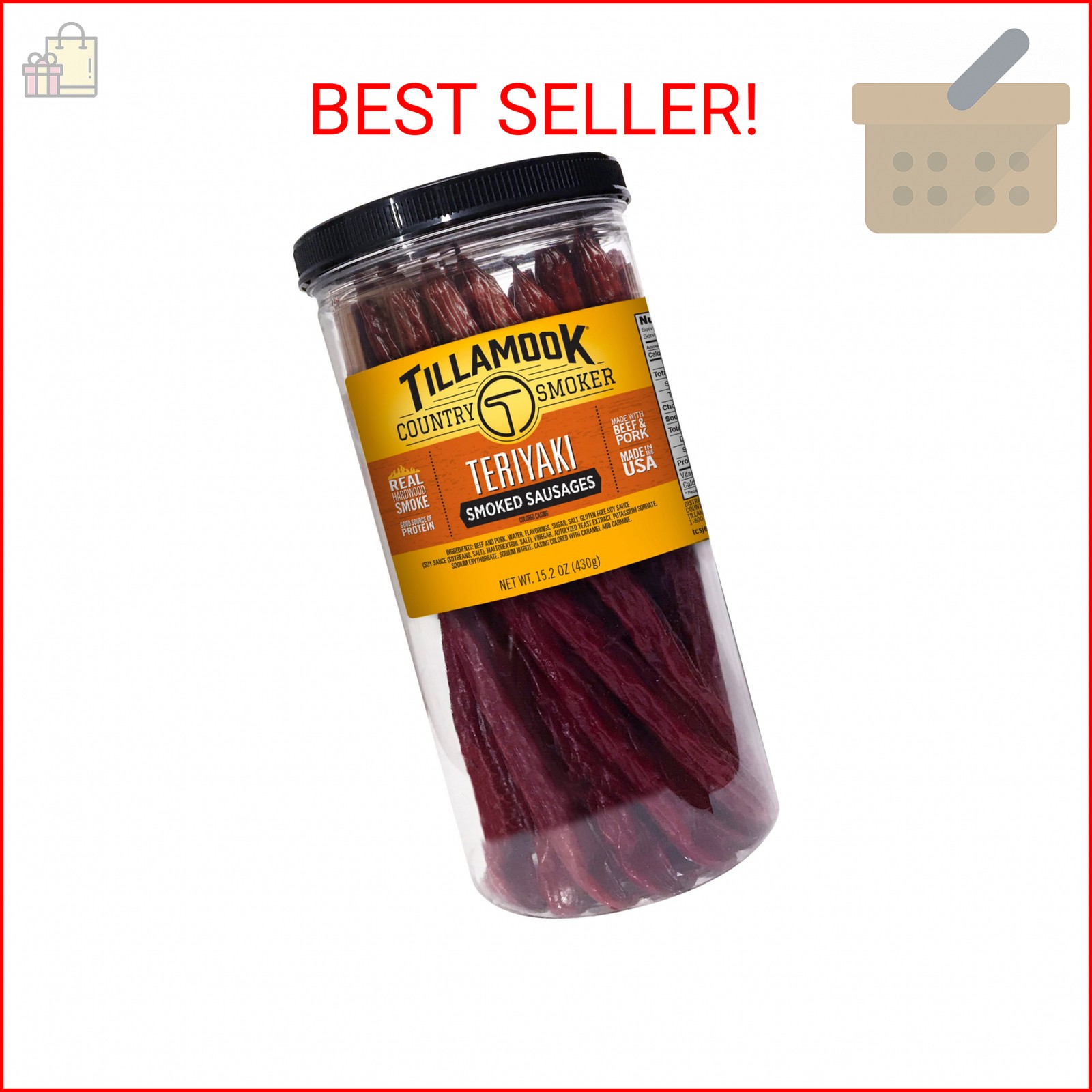 Tillamook Country Smoker Real Hardwood Smoked Sausages, Teriyaki, 15.2 Ounce Tal