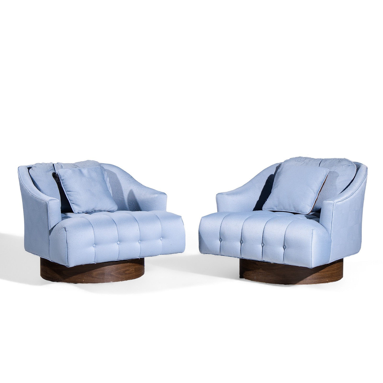 Harvey Probber Style Mid Century Walnut Swivel Lounge Chairs - Pair