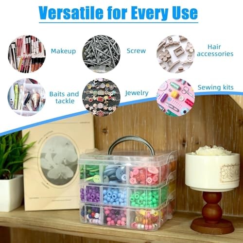 2pack 3-Tier Stackable Bead Storage Container Box 18 Compartments 18 Grids