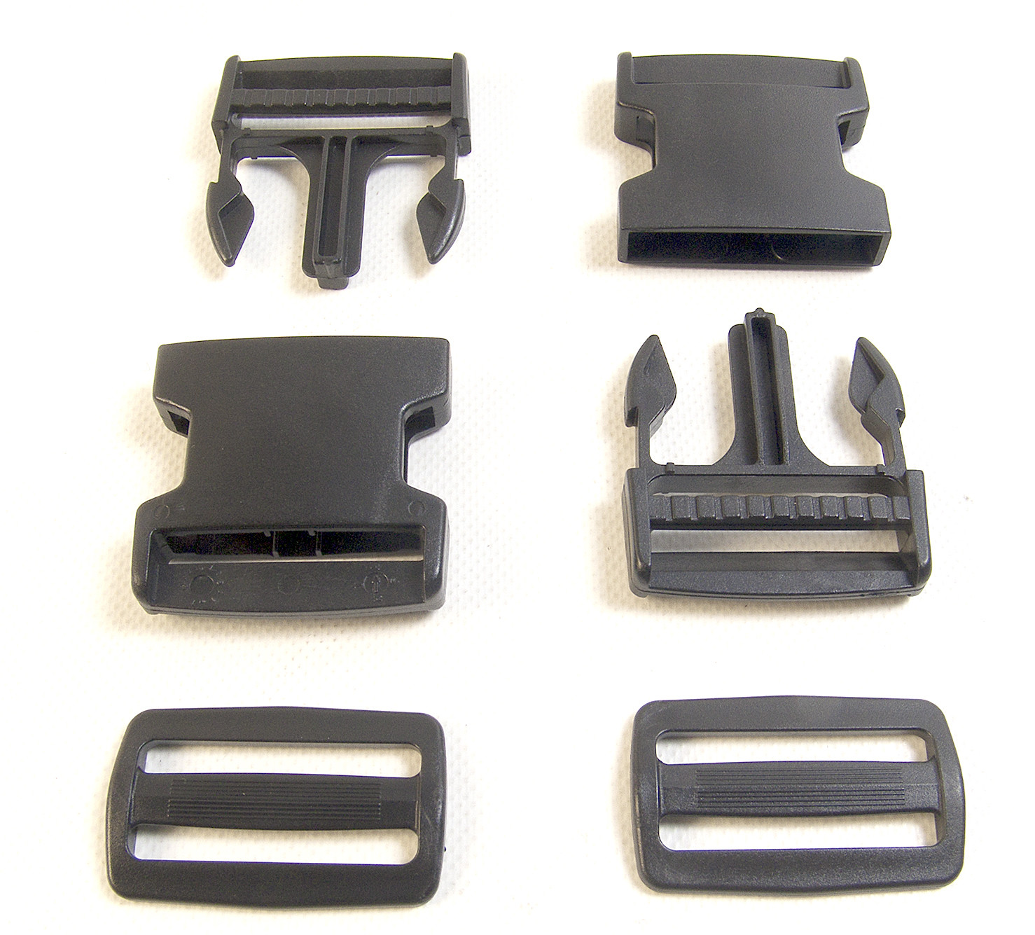 Quick Release Buckle, 2" Inch, w/ Webbing Slide, Acetal Plastic 2 Pc. Set