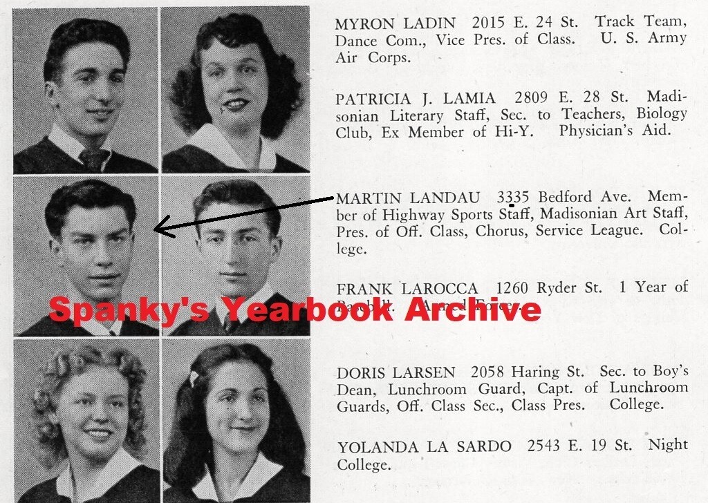 1940s High School Yearbook ~ actor  MARTIN LANDAU ~ Mission Impossible ~ Ed Wood