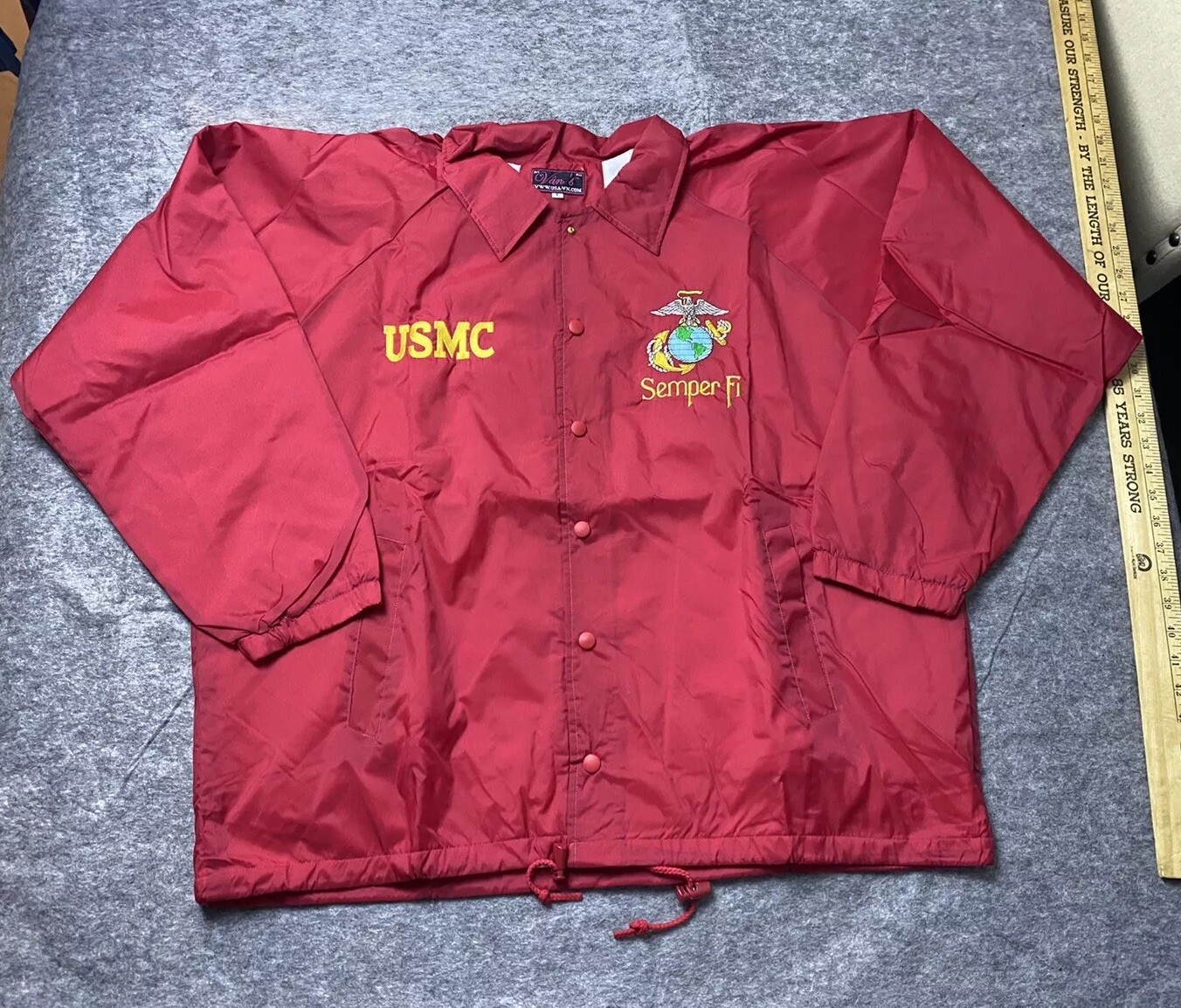 Vintage US Marines Jacket Mens Large Red USMC Semper Fi Windbreaker Snap Button