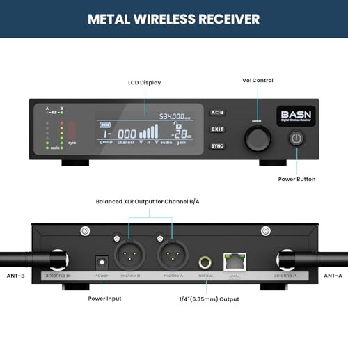 BASN UHF Dual Channel Wireless Microphone System - Handheld Mics for White-Black
