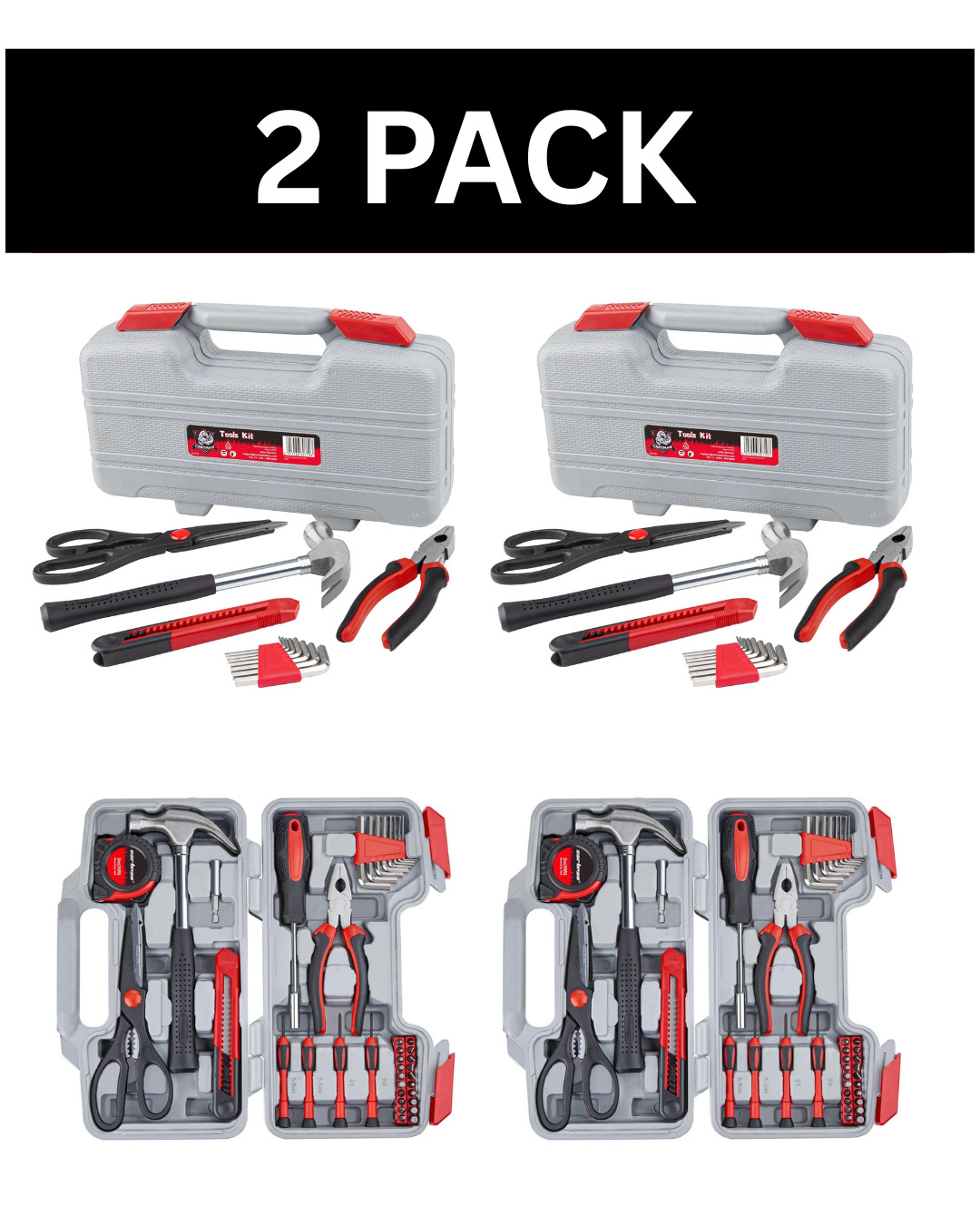 CARTMAN 39 Piece Tool Set 2 Pack With Plastic Toolbox Red