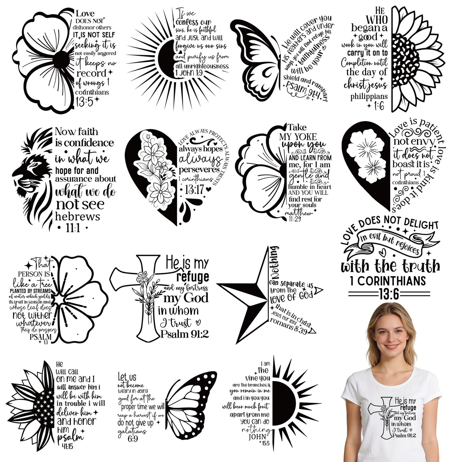 Dazoratix Christian Iron on Transfers - 20 Sheets Inspirational 20 PCs, Muti
