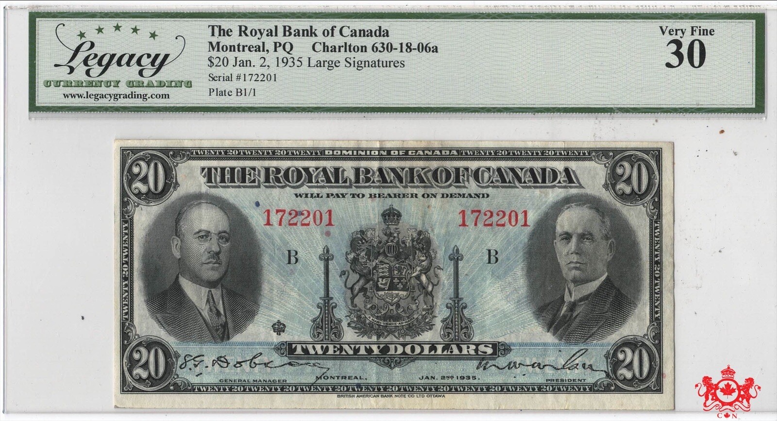 1935 The Royal Bank Of Canada 20$ 172201 - Legacy VF30 - 630-18-06a