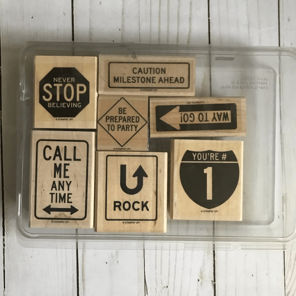 Stampin up Road Sign It’s a Sign wood mounted rubber stamps set of 7