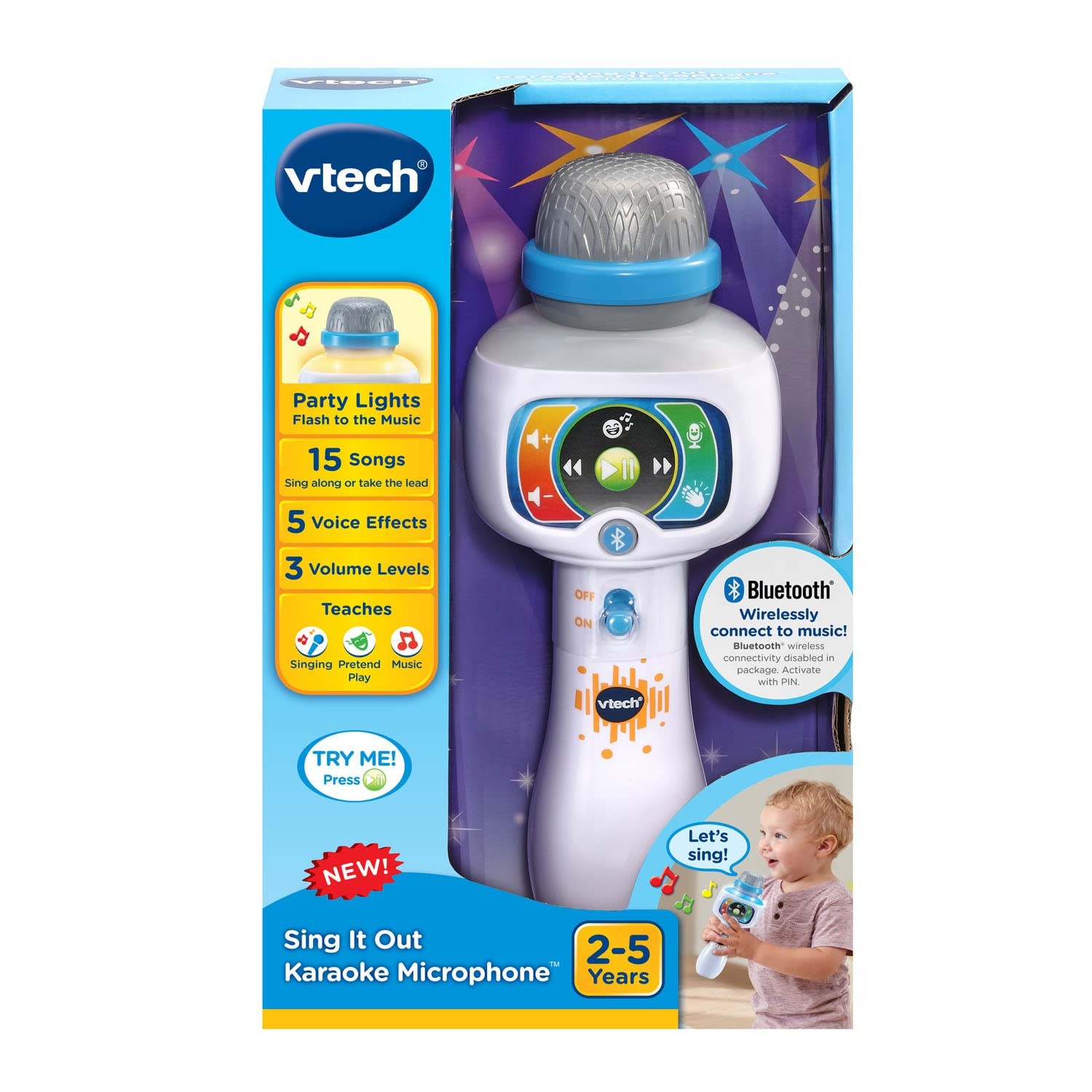 VTech Sing It Out Karaoke Microphone, White - 15 Songs, Bluetooth, Voice Changer