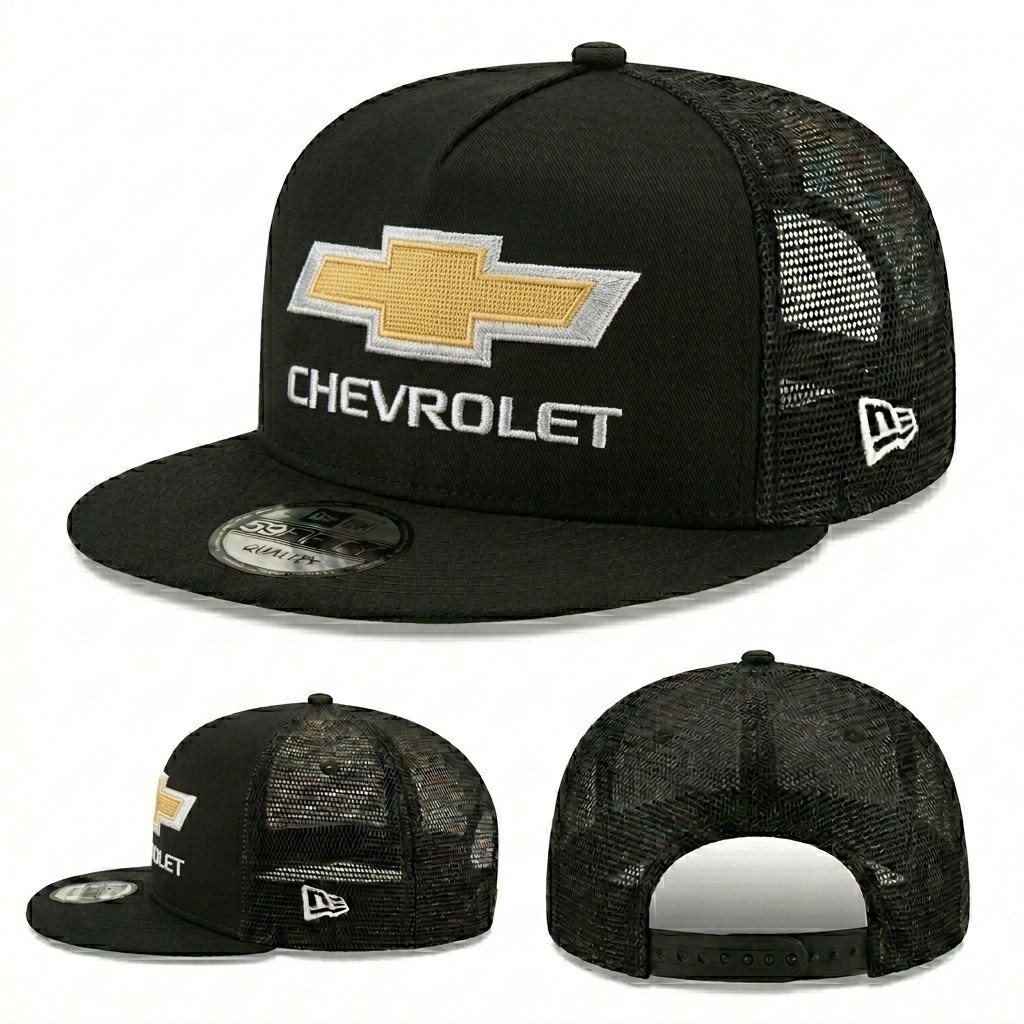 Chevrolet Logo Embroidered New Era 59Fifty Black Mesh Trucker Snapback Cap