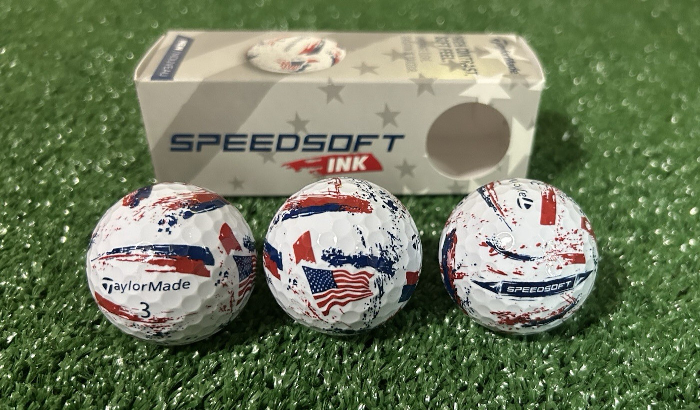 TaylorMade Golf Balls USA Flag Speedsoft Ink Red White and Blue  (3 NEW BALLS)