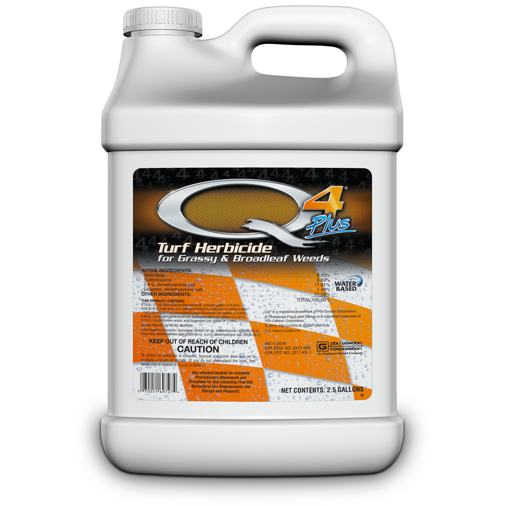 Q4 Plus Turf Herbicide Crabgrass Nutsedge Broadleaf Weed Control jug (2.5 gal)