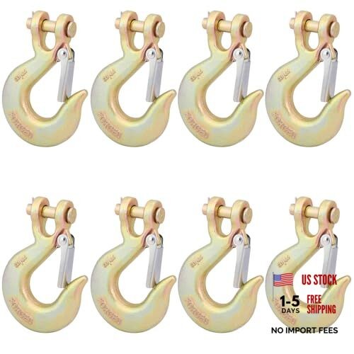 8 Pack 3/8 inch Forged Steel Clevis Slip Hook with Safety Latch, Heavy 3/8 Inch