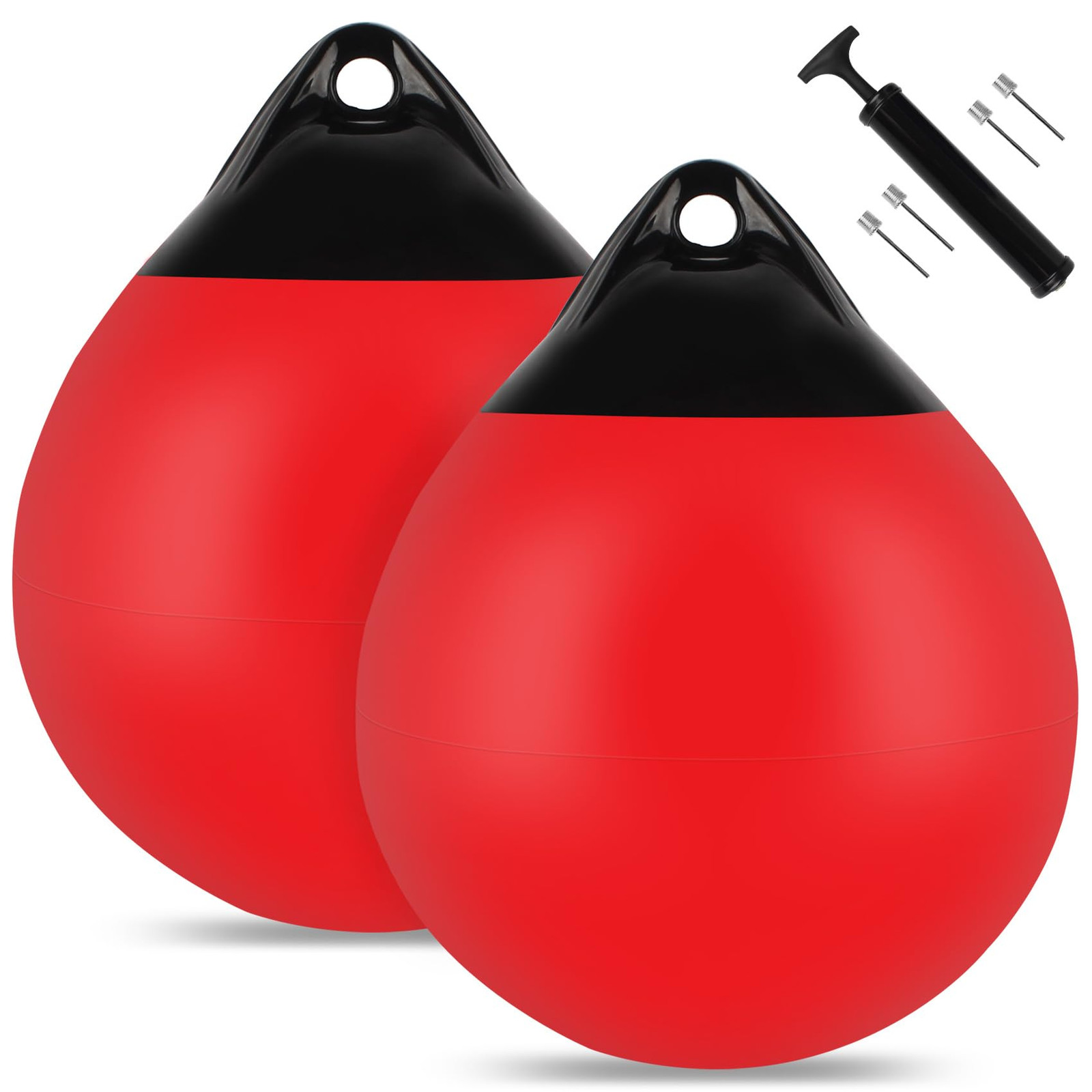 Boat Mooring Buoy, 12" Round Fender Ball, Inflatable Marine Vinyl, 2-Pack w/Pump