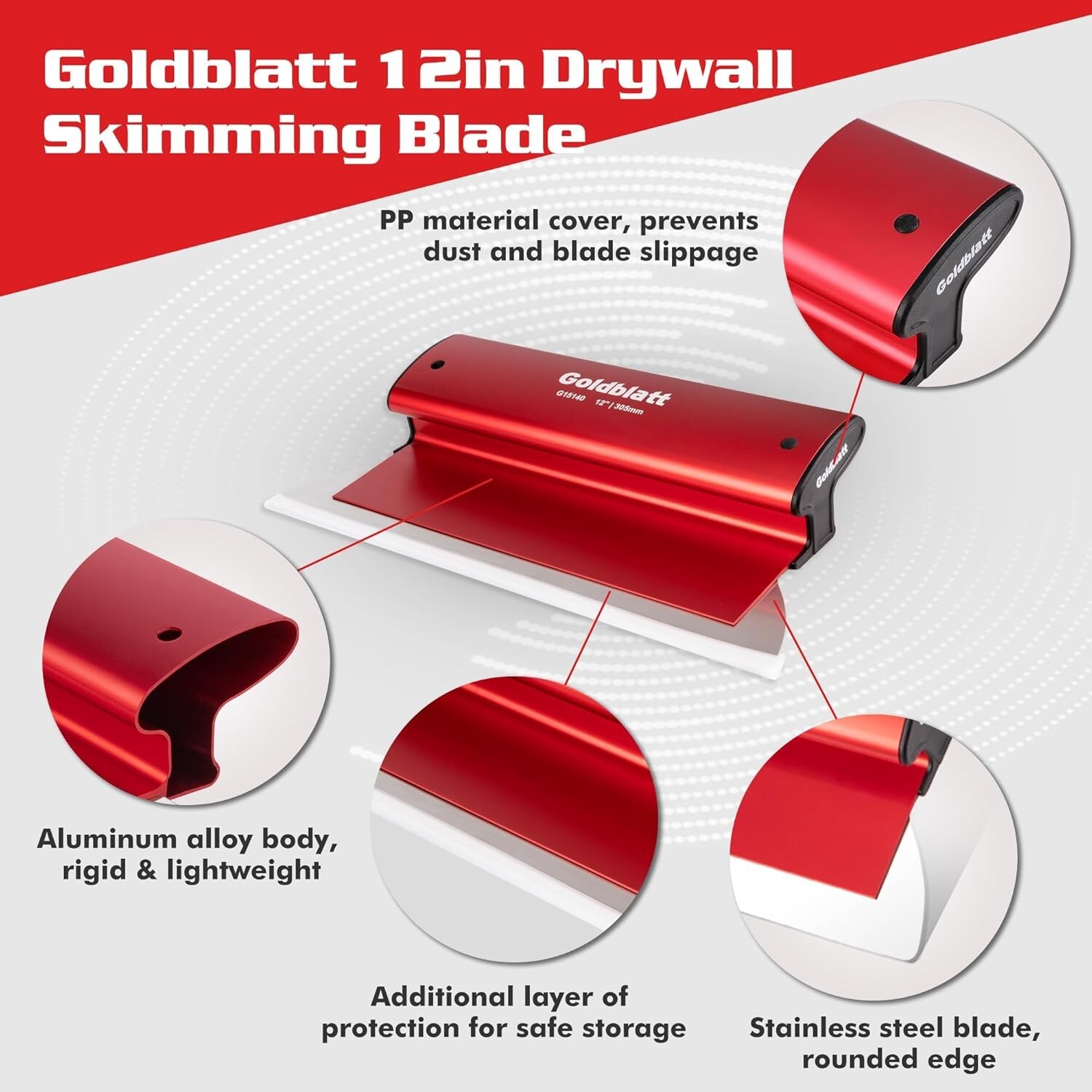 Goldblatt Skimming Blade, 0.3mm Stainless Steel Skim Coat 12" Drywall Knife