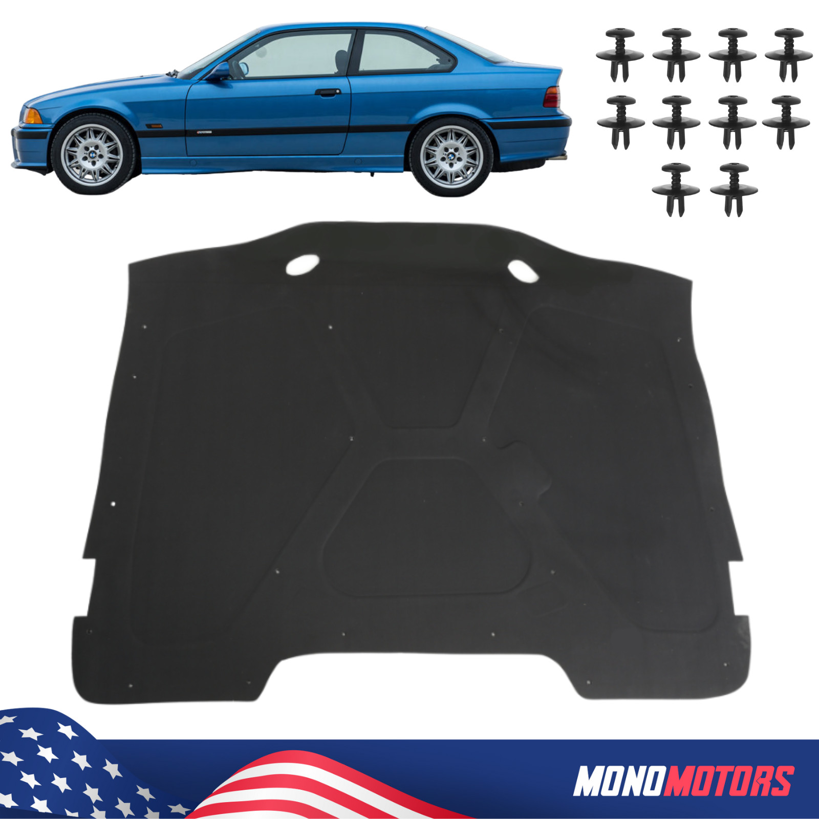 Sound Insulating Engine Hood FOR BMW 3 E36 1990-1998 Coupe-Cabrio w/ RIVETS