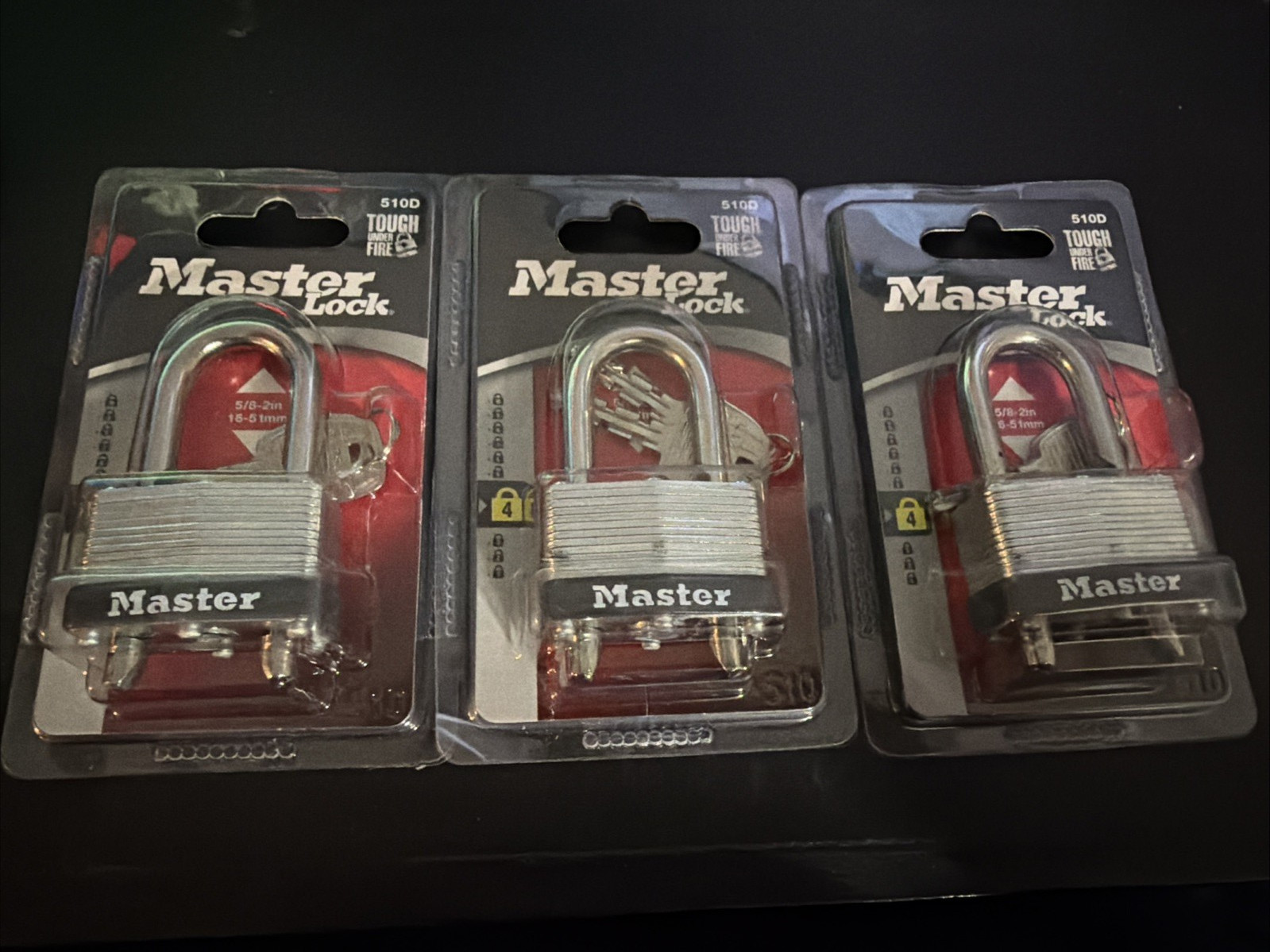 LOT OF 3 MasterLock 510D Padlocks W/2 Keys Ea 5/8 To 2” Adjustable Shank NEW NIP
