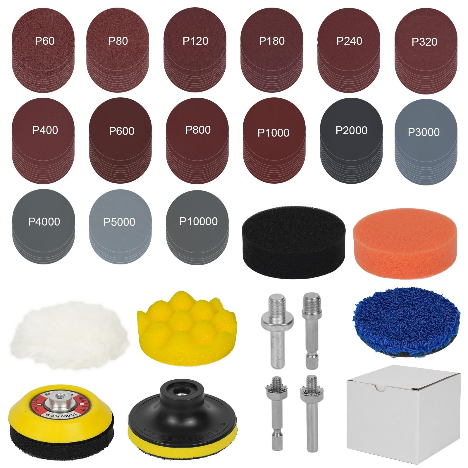 142pcs 3 Inch Sanding Discs Pad Kit, Grit 60-10000 Dry Wet Sandpaper with 5 S...
