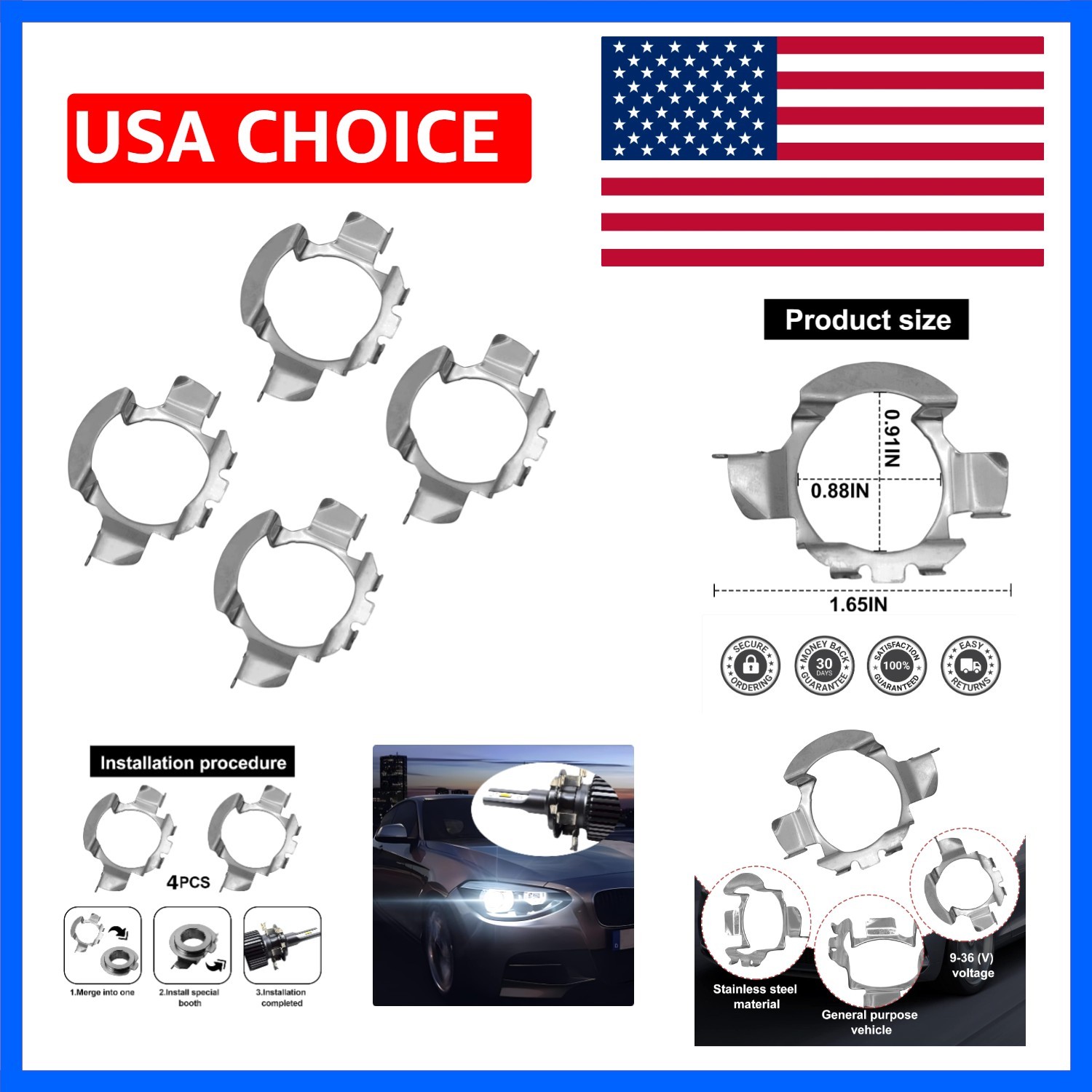2Pair H7 Led Adapter Led Headlamp Retainer, H7 LED Headlamp Adapter Bulb Base...