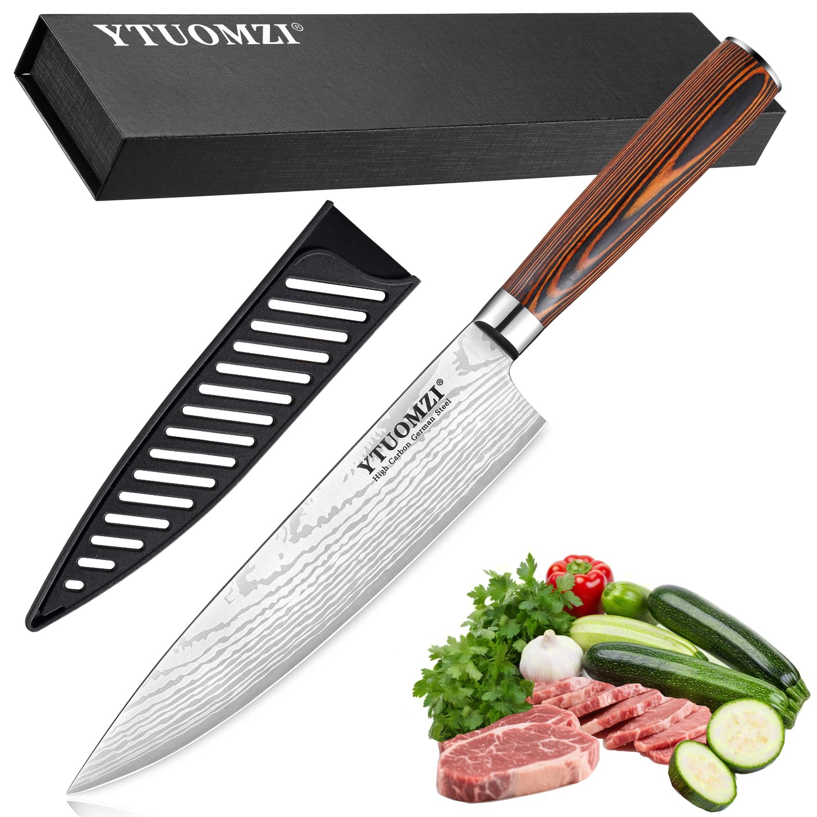 Cuchillo De Chef De Acero Inoxidable Với Funda Y Caja De Regalo De Lujo Pro