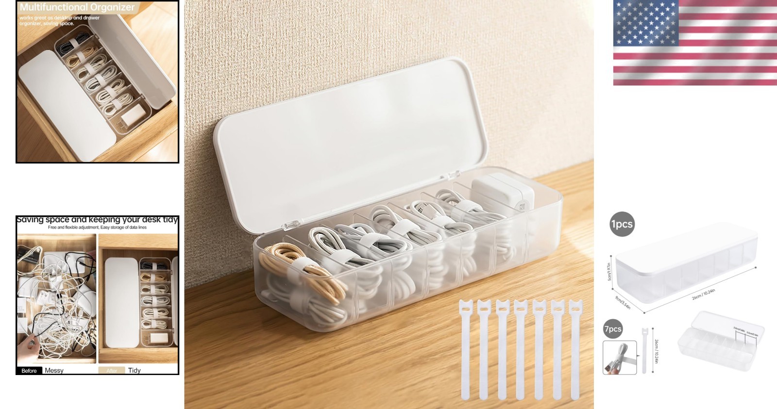 7-Compartment Dustproof Cable Organizer - Perfect for All Your Needs