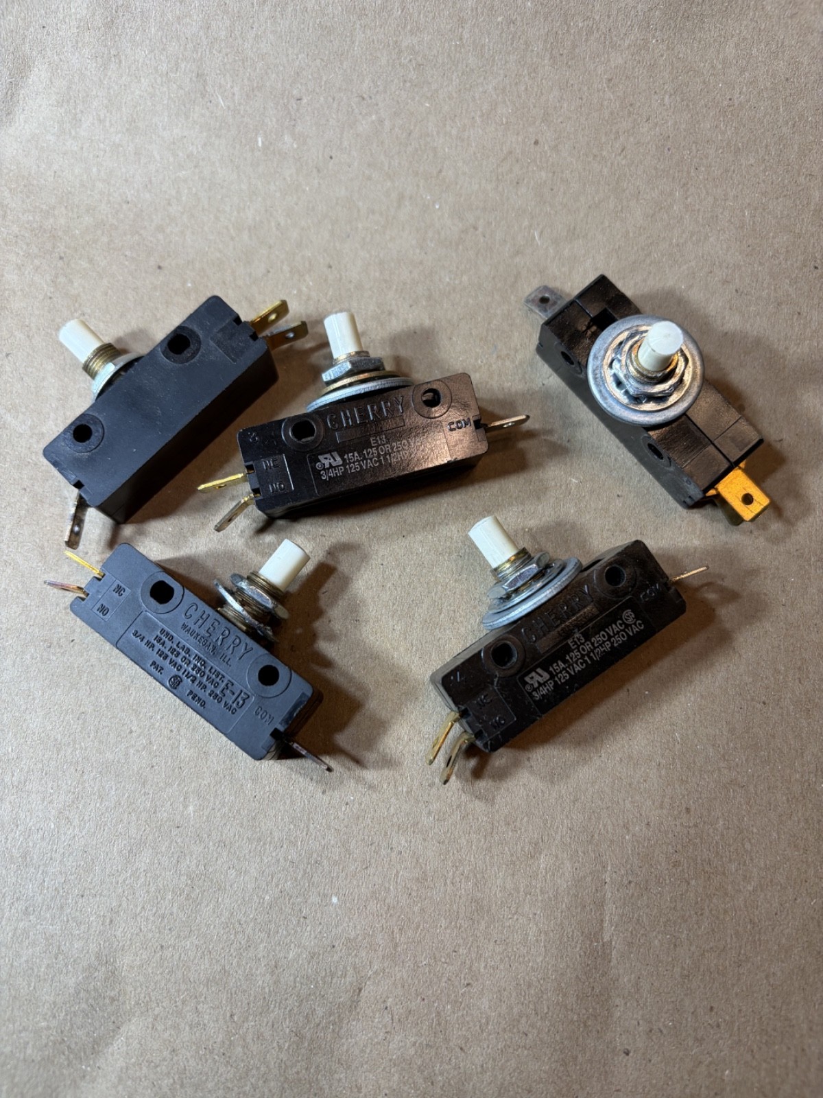 5X Cherry Push Switch E13 15A 3/4HP 125VAC / 1-1/2HP 250VAC