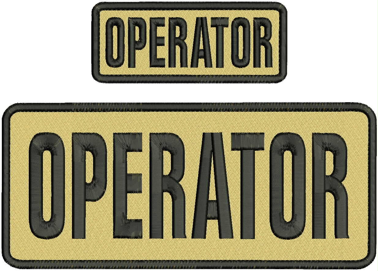 OPERATOR EMBROIDERY PATCHES 4X10 & 2X5 HOOK ON BACK BLACK on TAN