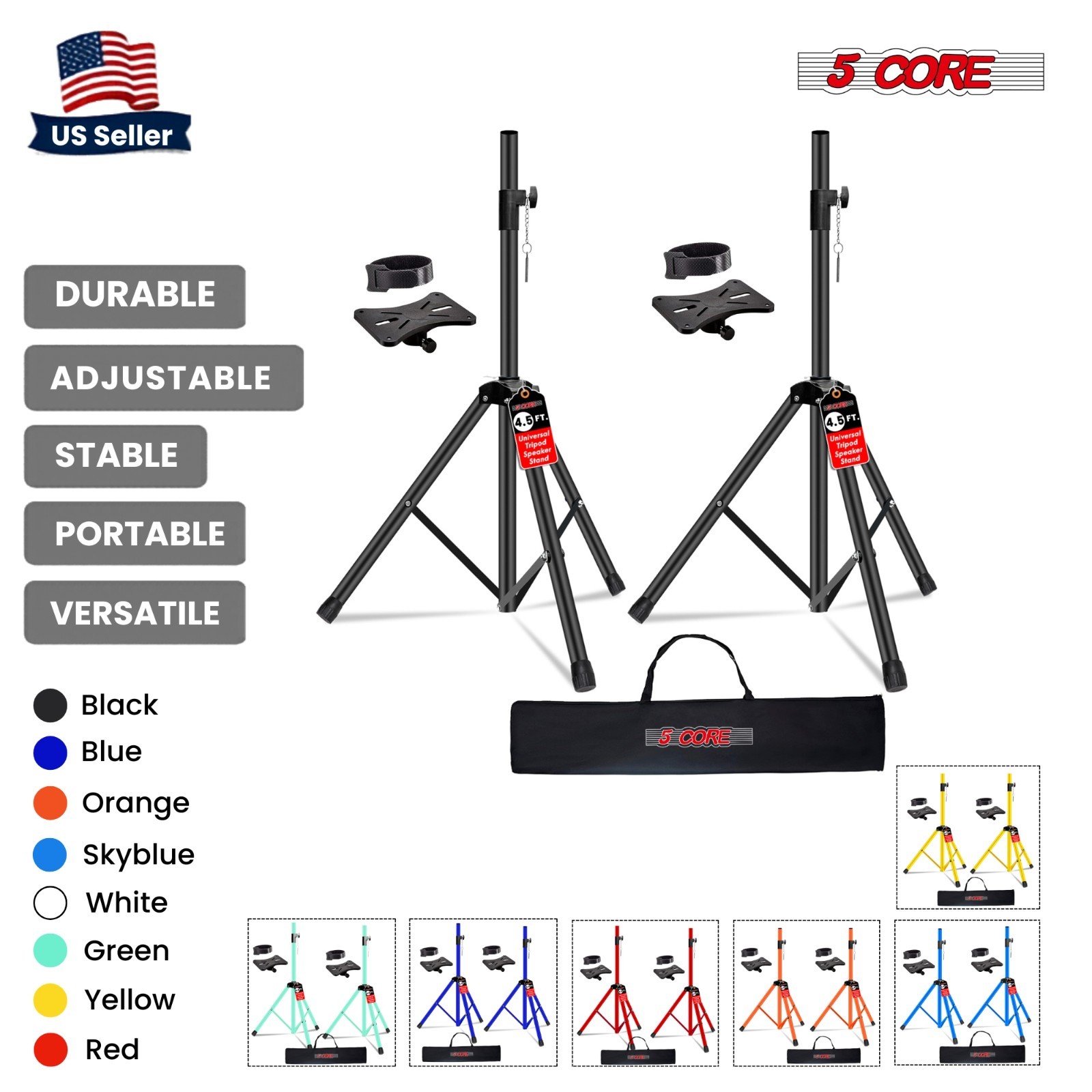 5Core Speaker Stand Tripod Heavy Duty Adjustable 54" PA DJ Mount Universal w Bag